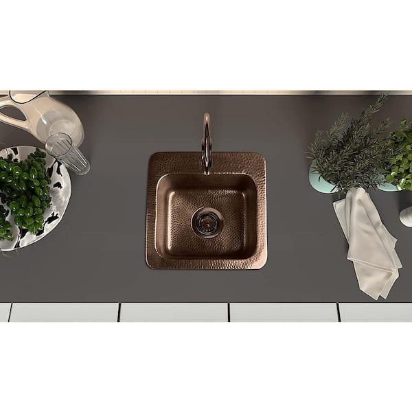 Monarch Pure Copper Hand Hammered Baxter Drop-In Single Bowl Bar Prep / Kitchen Sink (15 in.)