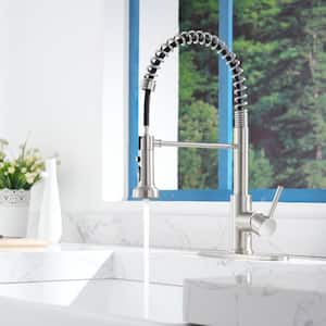 3-Spray Patterns Single Handle Pull Down Sprayer Kitchen Faucet with Deckplate and Water Supply Hoses in Brushed Nickel