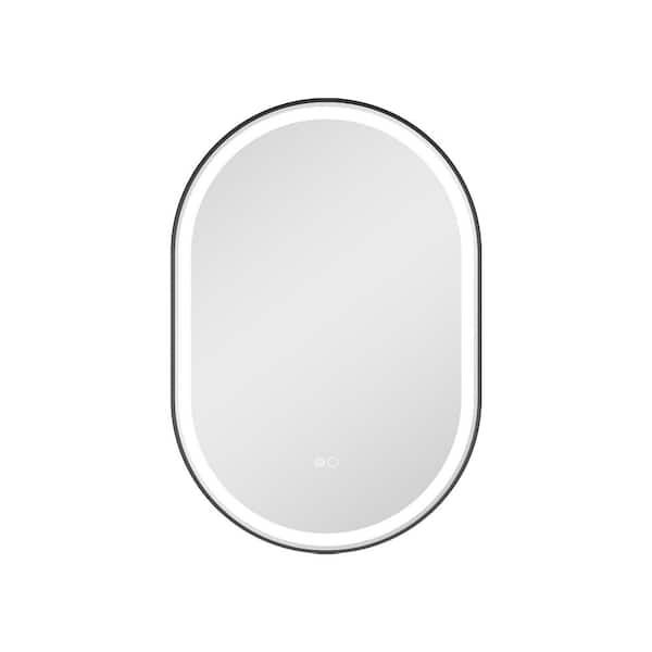 24 in. W x 36 in. H Oval Aluminum Framed Anti-Fog Dimmable LED Backlit Wall Bathroom Vanity Mirror in Matte Black