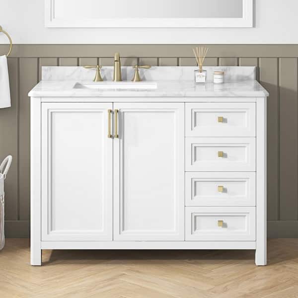Home Decorators Collection Sandon 48 in. Single Sink White Bath Vanity with Carrara Marble Top (Assembled)