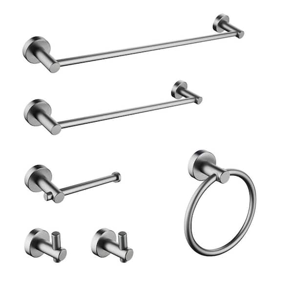 6-Piece Aluminium Bathroom Towel Rack Set with Mounting Hardware in Gunmetal Black