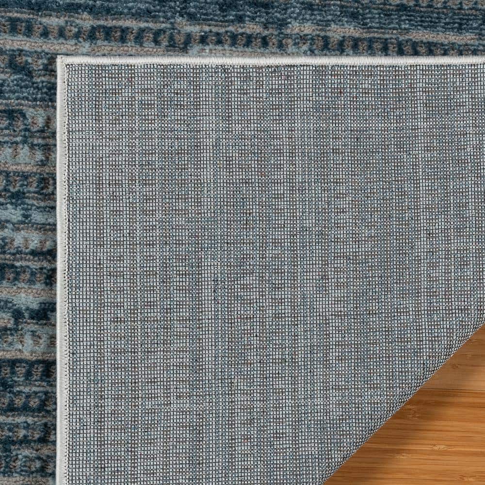 Blue and Gray Tufted Rectangular Synthetic Area Rug