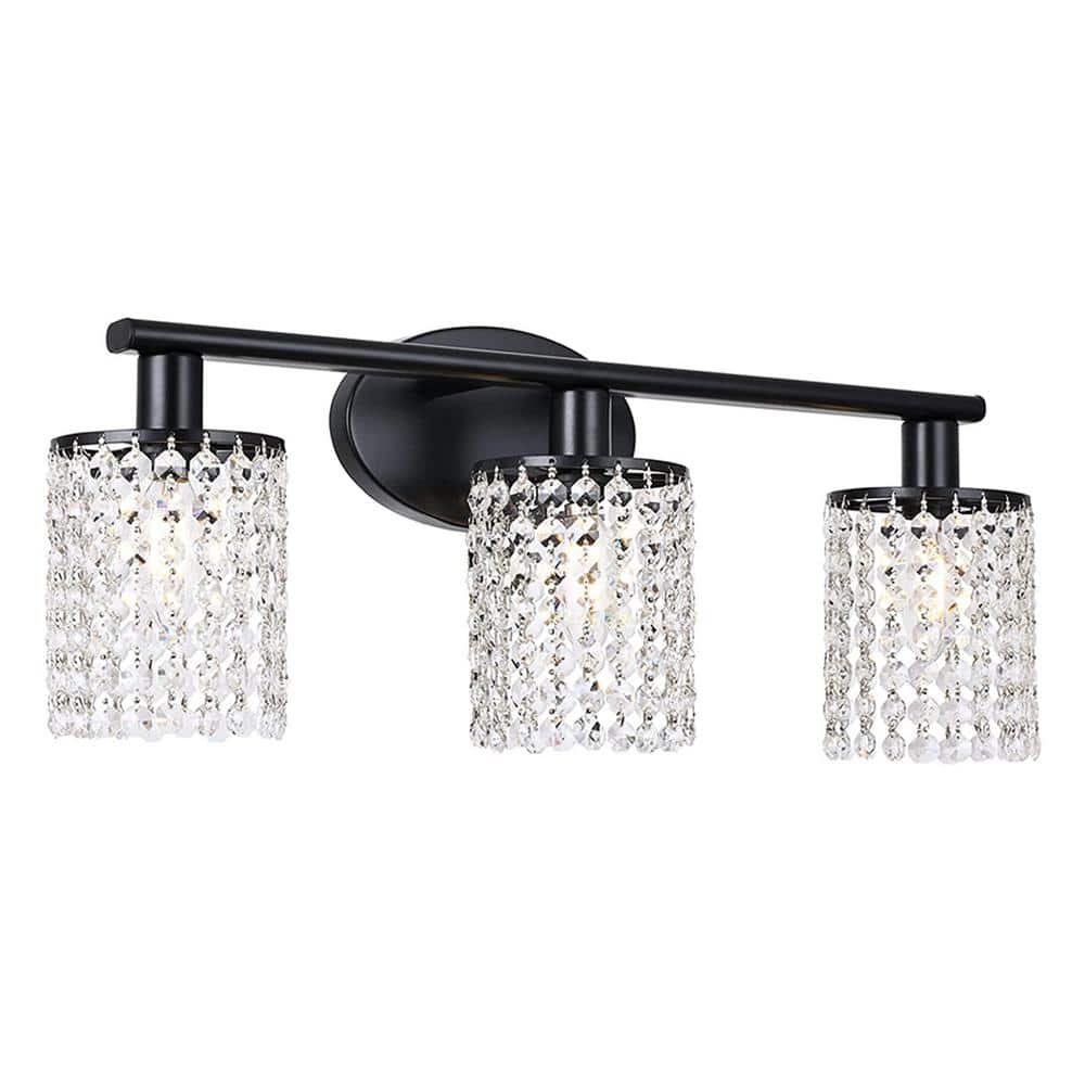 20.87 in. 3-Light Black Crystal Bathroom Wall Sconce, Modern Lighting Fixture Over Mirror price history on PriceWatchPro