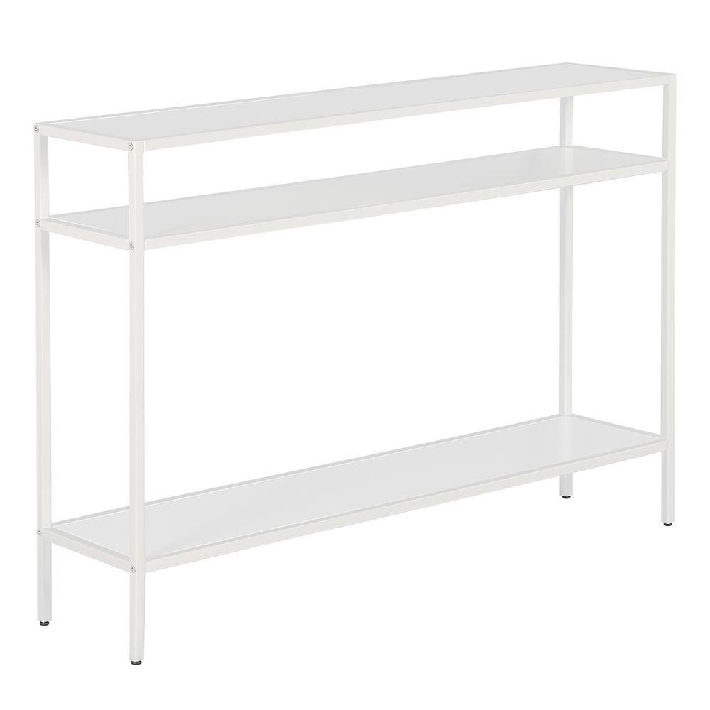 Matte White Steel Console Table with Shelves