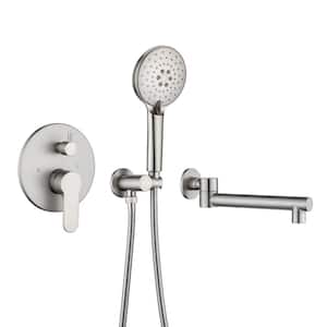Round Single-Handle Wall Mount Roman Tub Faucet with Swivel Spout in Brushed Nickel (Valve Included)