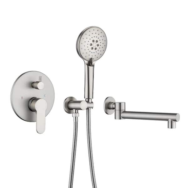RAINLEX Round Single-Handle Wall Mount Roman Tub Faucet with Swivel Spout in Brushed Nickel (Valve Included)