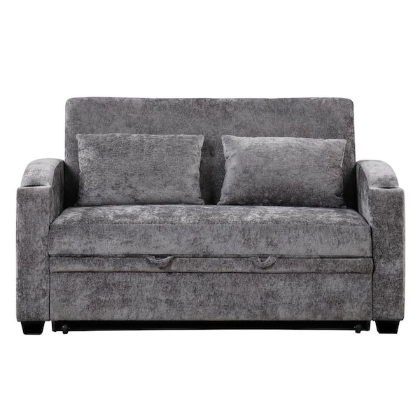 Luxury 61.42 in. W Dark Gray Chenille 2-Seater Loveseat with Cup Holders and Charging Station