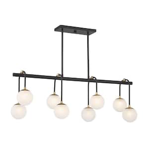 Couplet 8-Light Matte Black with Warm Brass Accents Linear Chandelier with Frosted Glass Shades