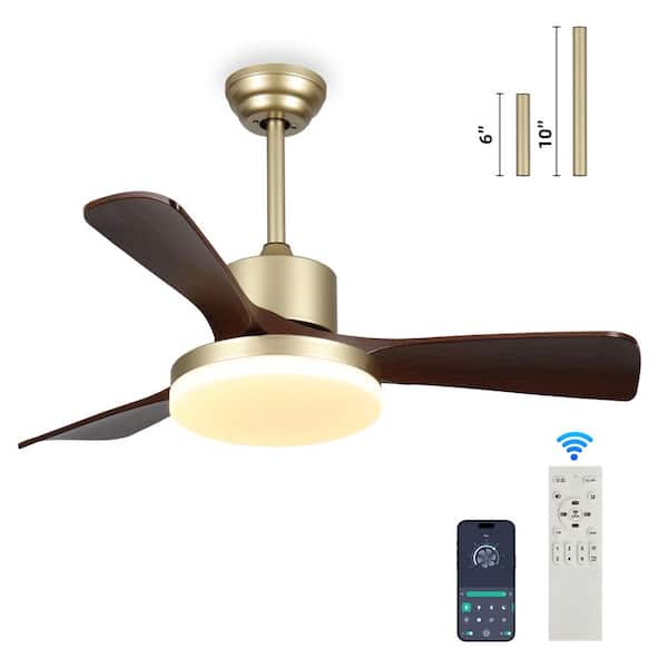 LINJO 42 in. Smart Indoor Gold Ceiling Fan with 3-Colors LED Light and Dimmer and DC Reversible and APP/Remote Control