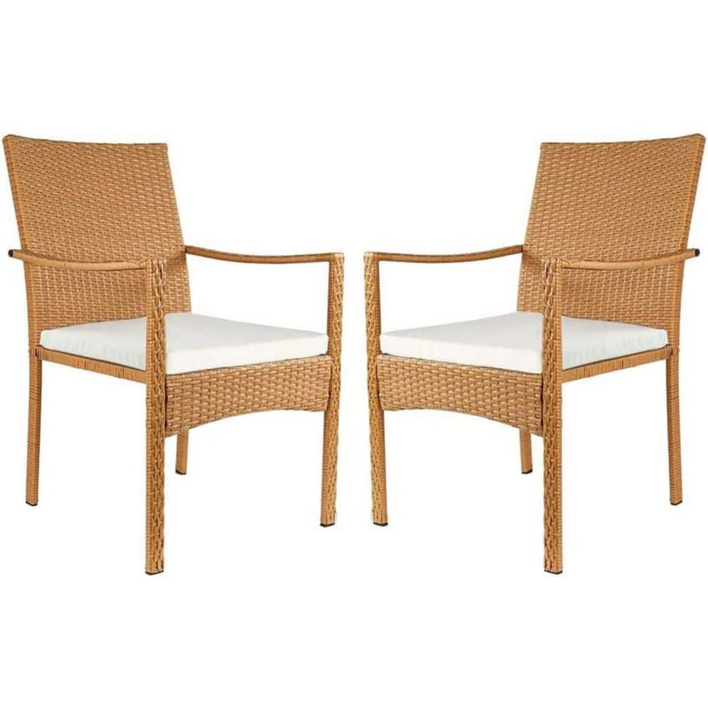 Outdoor Dining Chairs with Cushions, PE Rattan - Light Brown (Pack of 2)