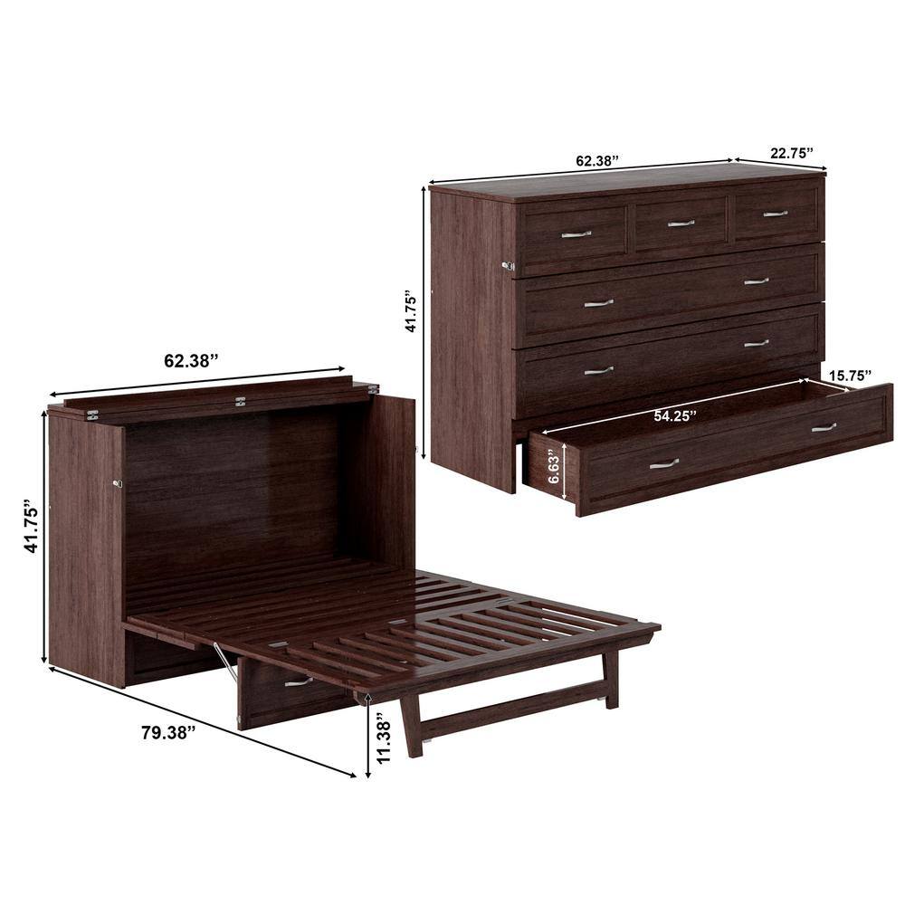 Burnt Amber Queen Murphy Bed Chest with Charging Drawer