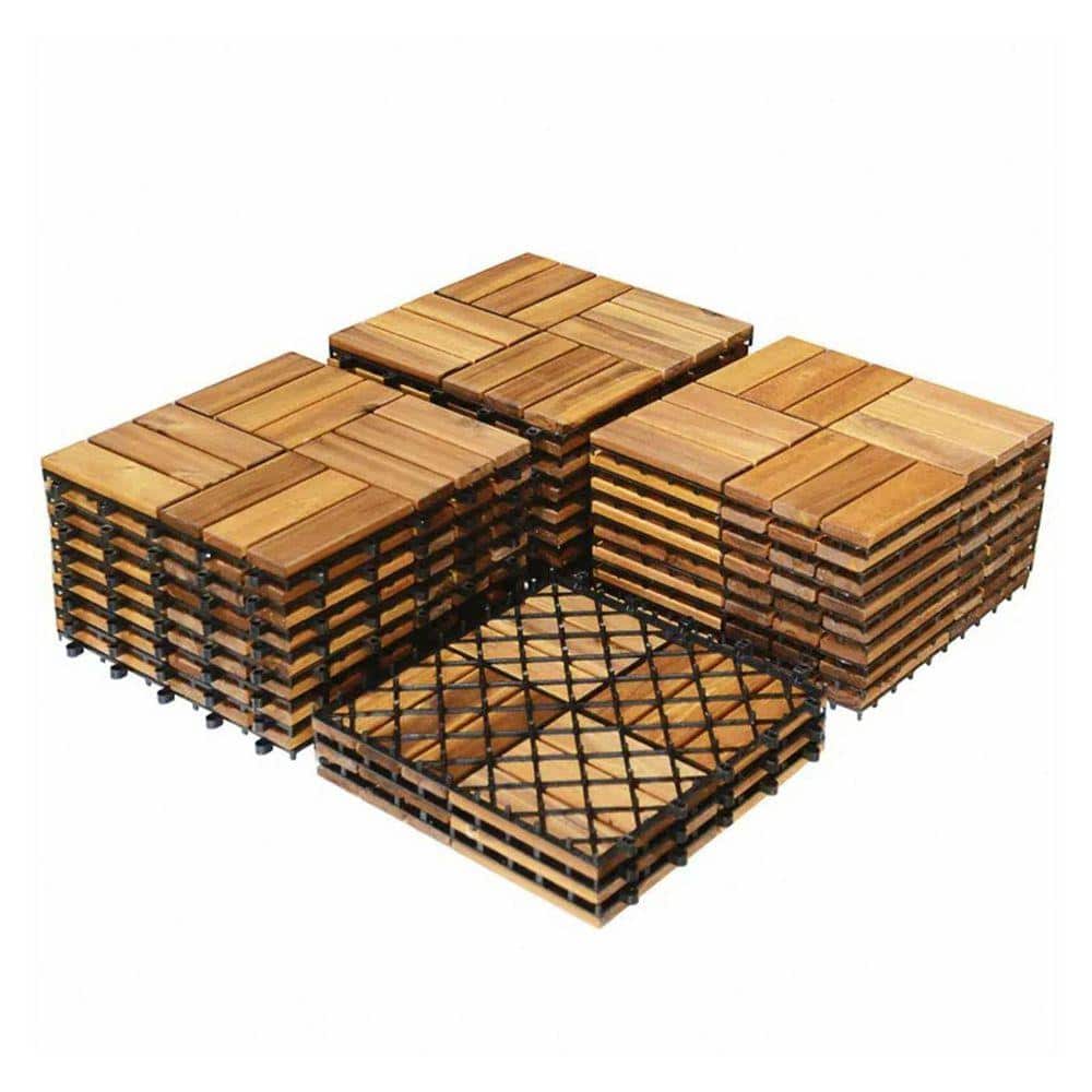 27 Pieces Acacia Wood Interlocking Patio Deck Tile Outdoor Decor Flooring price history on PriceWatchPro