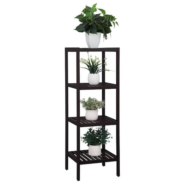 Dracelo 3-Tier Brown Bathroom Ladder Shelf, Bathroom Floor Storage Shelf with Drawer