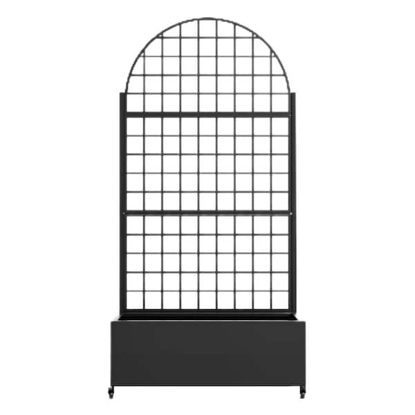Lirago 71 in. x 35 in. Black Outdoor Metal Privacy Screen Planter Box Wall Decor