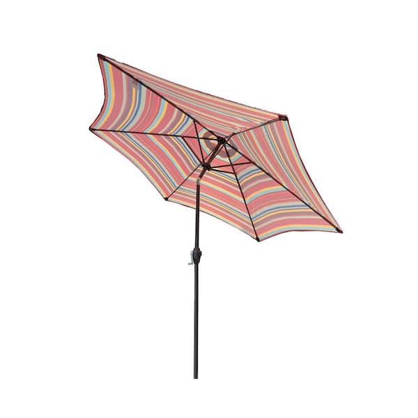Jushua 9 ft. Stripes Market Table Umbrella with Push Button Tilt and Crank in Red Umbrella Base is not Included