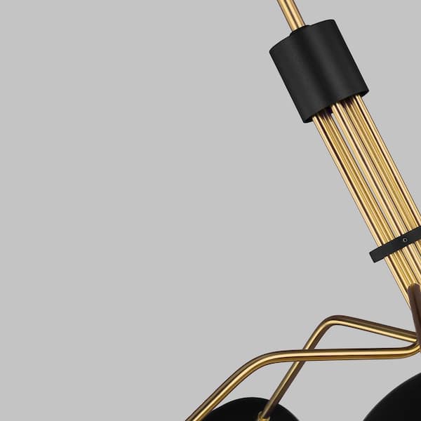 Generation Lighting - Jane 5-Light Matte Black and Burnished Brass Mid-Century Modern Hanging Chandelier