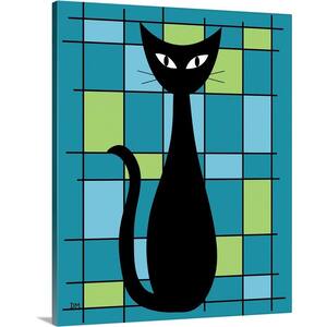 "Abstract with Cat in Teal" by Donna Mibus Canvas Wall Art
