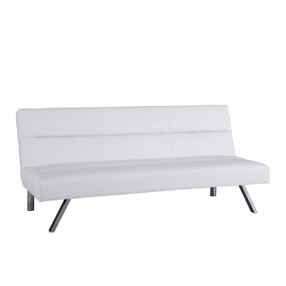White Faux Leather Twin Sleeper Futon with Wood Frame