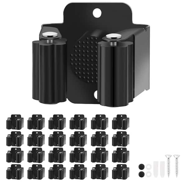 1.9 in. Stainless Steel Wall Mount Broom Holder with Screws for Garden Outdoor Tool Organizing, Black (24-Pack)
