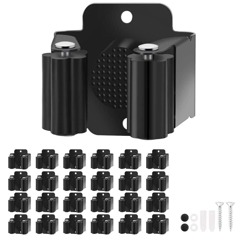 1.9 in. Stainless Steel Wall Mount Broom Holder with Screws for Garden Outdoor Tool Organizing, Black (24-Pack) price history on PriceWatchPro
