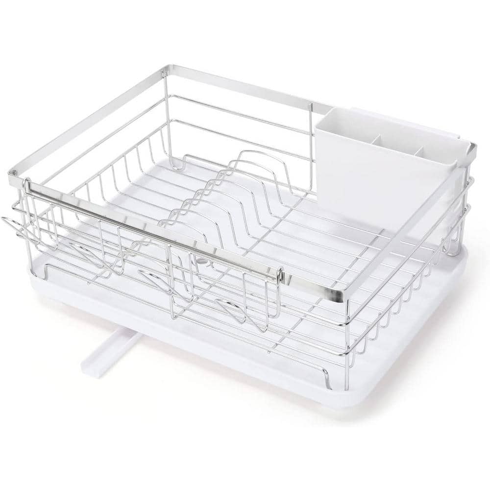 simplehuman Compact Kitchen Steel Frame Dish Rack with Swivel SpOut, White  Plastic KT1191DC - The Home Depot