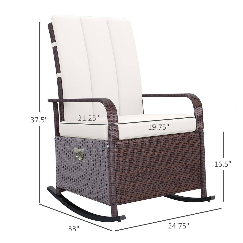 Brown Steel Frame Outdoor Rocking Chair with Beige Cushions