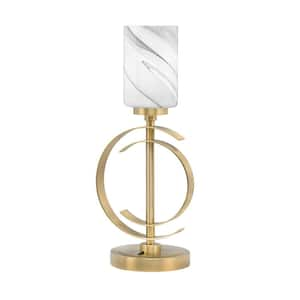 Delgado 17.25 in. New Age Brass Piano Desk Lamp with Onyx Swirl Glass Shade