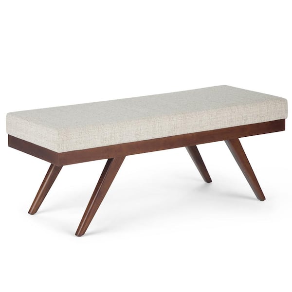 Simpli Home Chanelle 48 in. Wide Mid-Century Modern Rectangle Ottoman Bench in Platinum Tweed Look Fabric