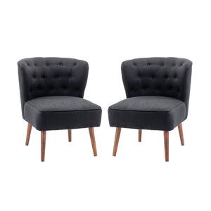 Storace Traditional Black Wingback Side Chair with Button Tufted (Set of 2)