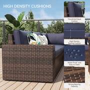 7-Piece Outdoor Rattan Wicker Set Covers Sectional Set with Fire Pit Table, Blue cushions