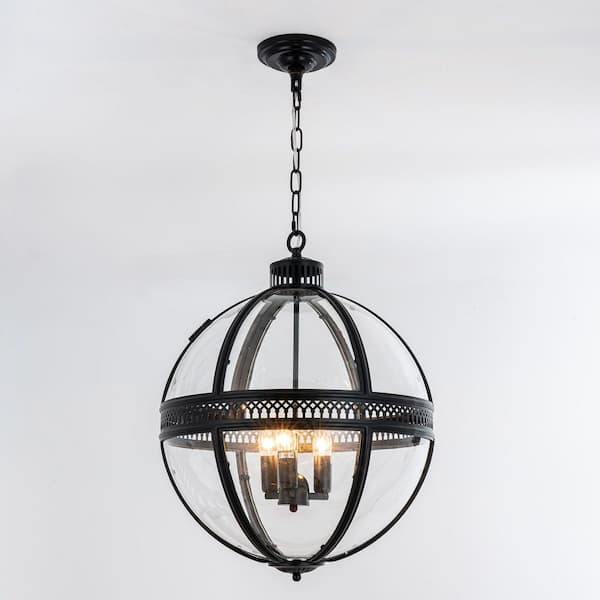 American Vintage 3 Light Black Spherical Silhouette Pendant Light