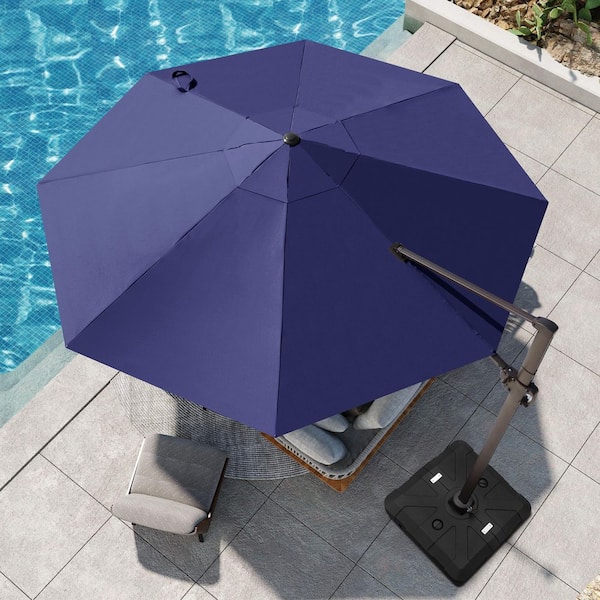 12 ft. Round Outdoor 360° Rotation Cantilever Patio Umbrella in Navy Blue with Base Included