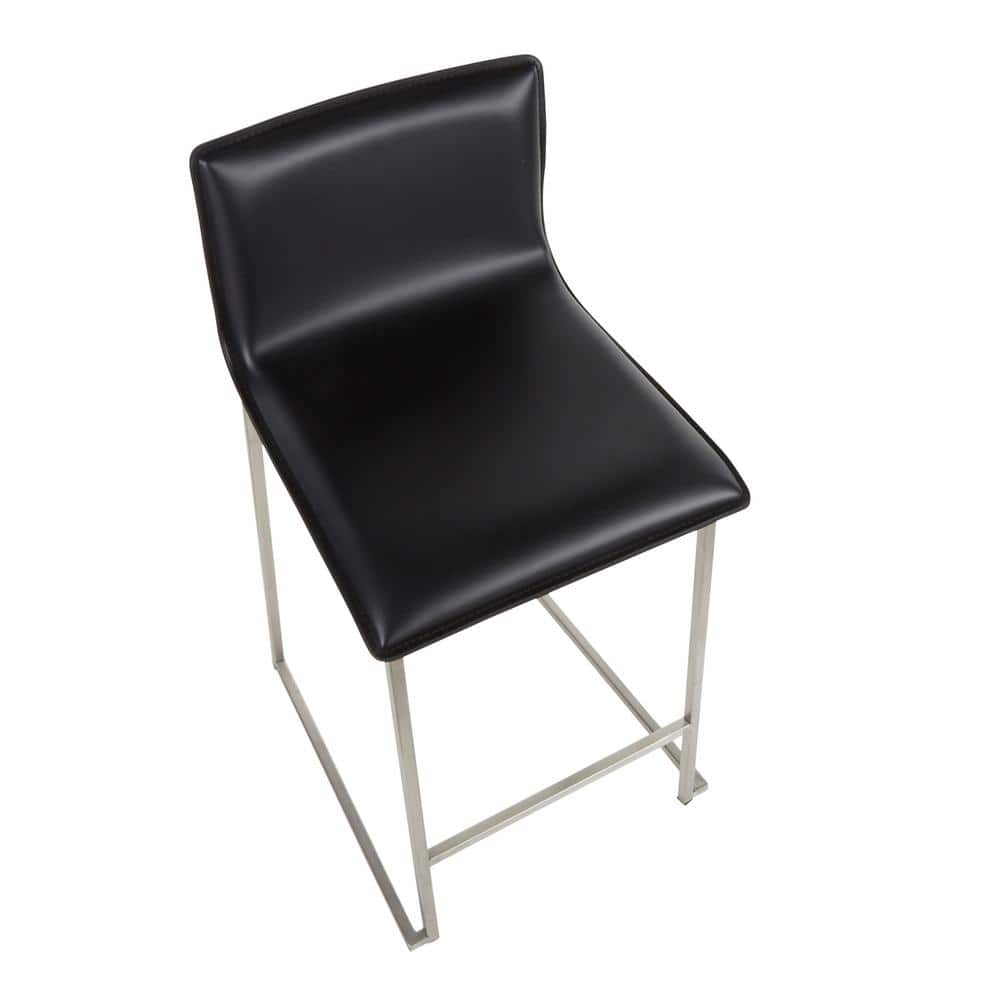 Mara 26" Black Faux Leather and Stainless Steel Counter Stools - Set of 2