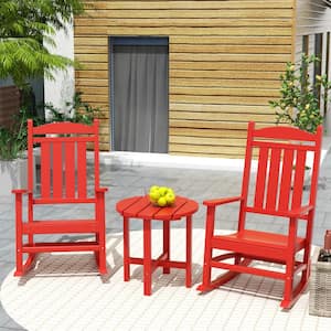 Kenly Red 3-Piece Plastic Outdoor Rocking Chair Set