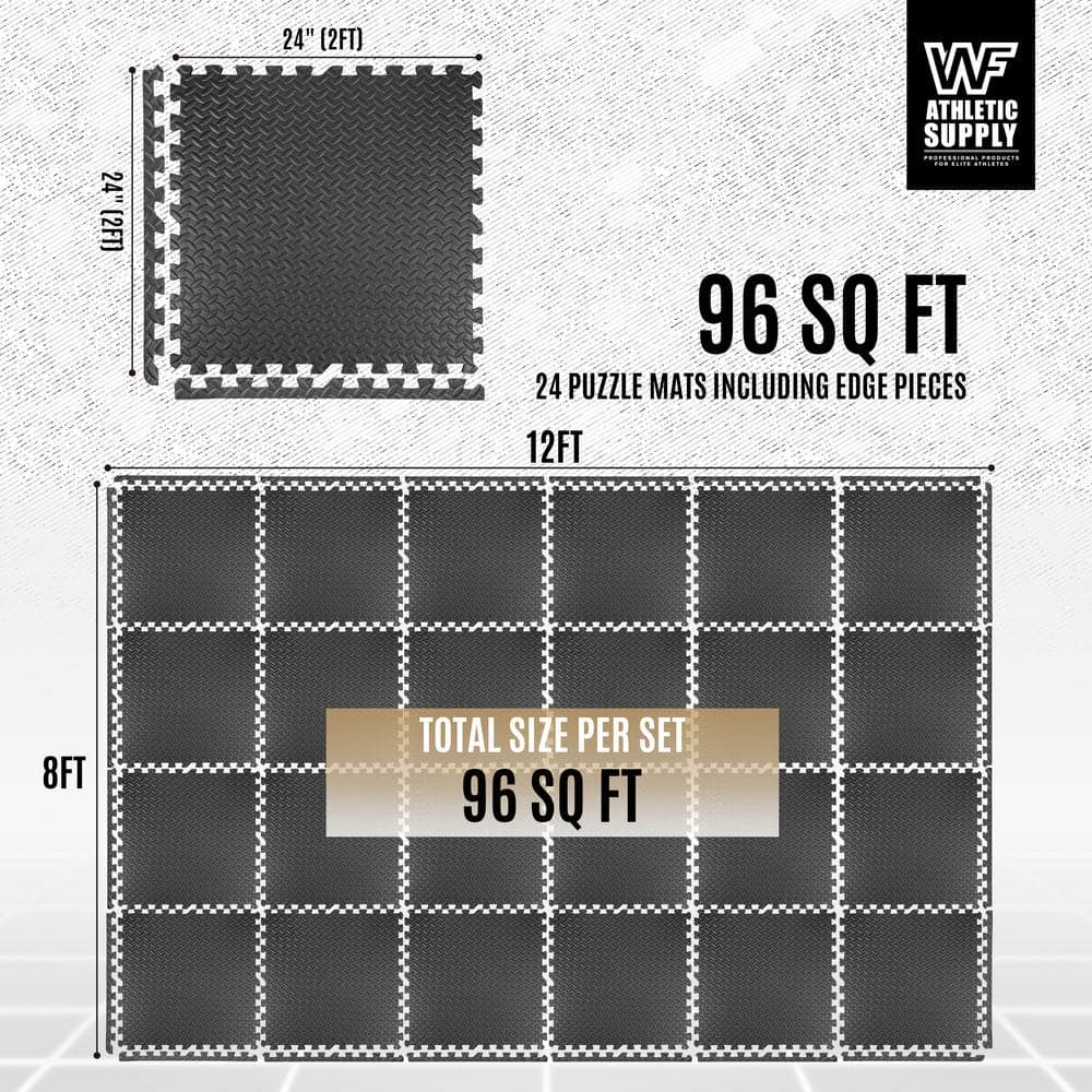 Extra Thick Black Interlocking Exercise Foam Mats, 24 x 24 Inch
