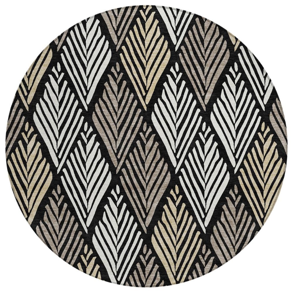 Chantille Machine Washable Indoor/Outdoor Abstract ACN2818 Black 8 ft. x 8 ft. Round Rug price history on PriceWatchPro