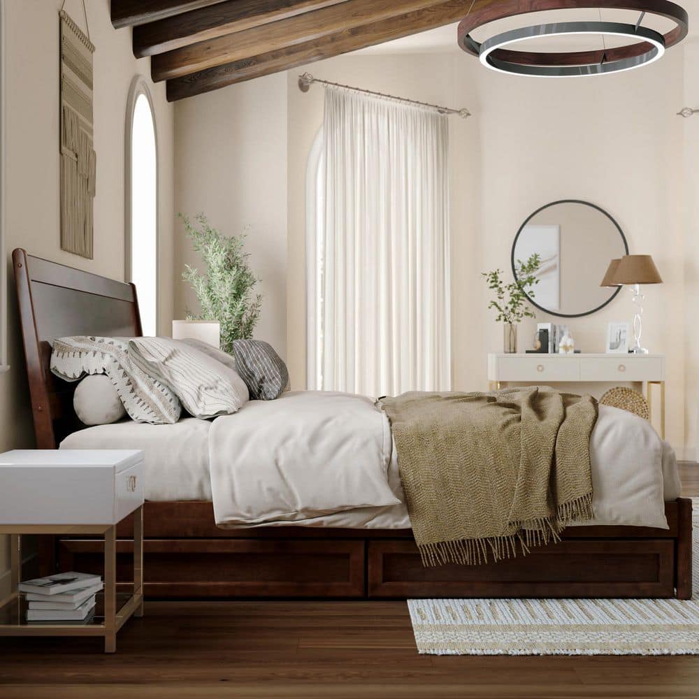 Casanova Dark Walnut King Wood Platform Bed with Storage Drawers