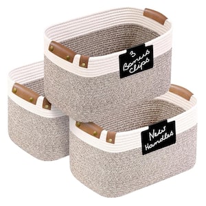 Cotton Rope Baskets for Organizing Small Laundry Woven Dog Toy and Baby Basket for Storage Creamy White and Brown 3-Pack