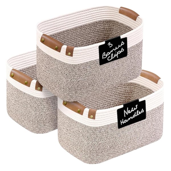 Afoxsos Cotton Rope Baskets for Organizing Small Laundry Woven Dog Toy and Baby Basket for Storage Creamy White and Brown 3-Pack