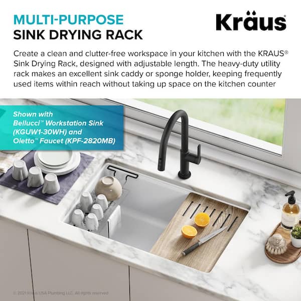 KRAUS Workstation Kitchen Sink Dish Drying Rack Drainer and Utensil Holder  in Stainless Steel KDR-3 - The Home Depot