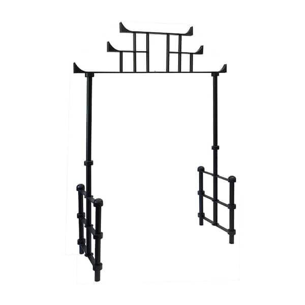 98 in H Wrought Iron Torii Arbor with Spiked Ground Stakes Elegant Outdoor Garden Entryway, Black