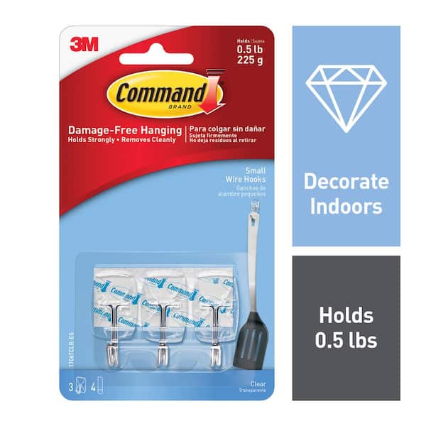 Command 1/2 lb. Small Clear Wire Hooks (3 Hooks, 4 Strips