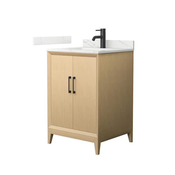 Wyndham Collection Janna 24 in. Single Freestanding White Oak Bath Vanity with Giotto Quartz Top (Assembled)