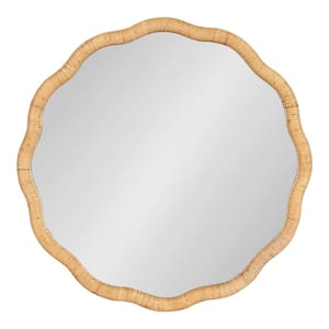 Rahfy 26 in. W x 26 in. H MDF Natural Scalloped Bohemian Framed Decorative Wall Mirror