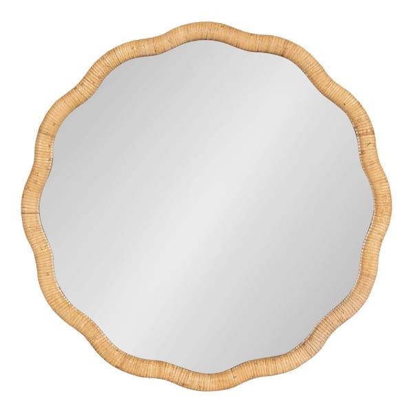 Kate and Laurel Rahfy 26 in. W x 26 in. H MDF Natural Scalloped Bohemian Framed Decorative Wall Mirror