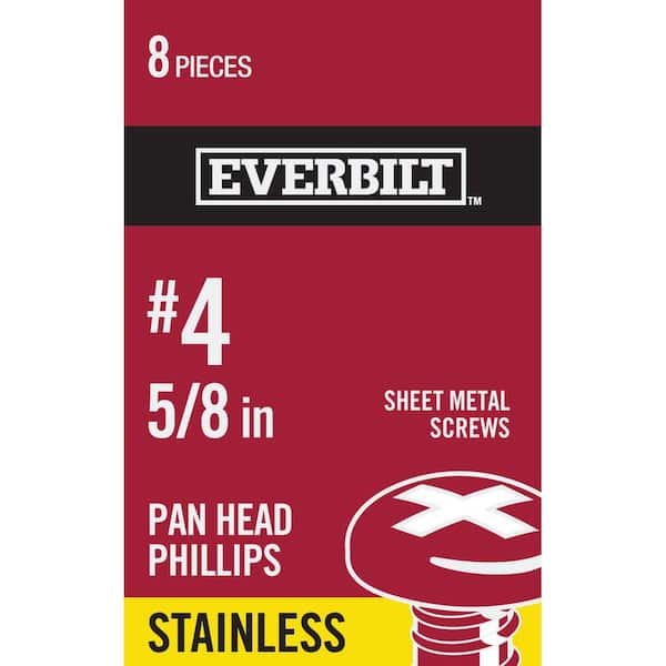 Everbilt #4 x 5/8 in. Stainless Steel Phillips Pan Head Sheet Metal Screw (8-Pack)