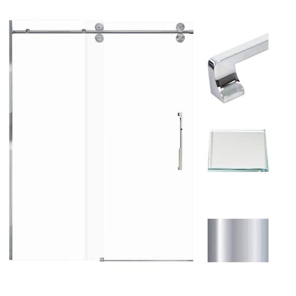 Transolid Teegan 59 in. W x 80 in. H Sliding Semi Frameless Shower Door with Fixed Panel in Polished Chrome with Low Iron Glass