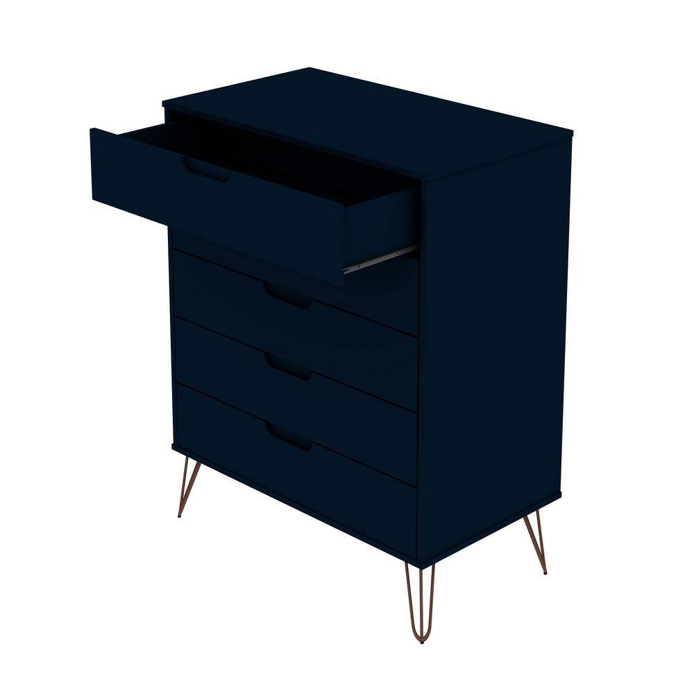 White Mid-Century Modern 5-Drawer Tall Dresser