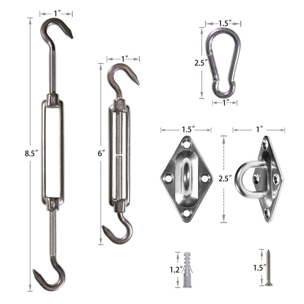 Stainless Steel 6 Inch Triangle Sun Shade Sail Hardware Kit