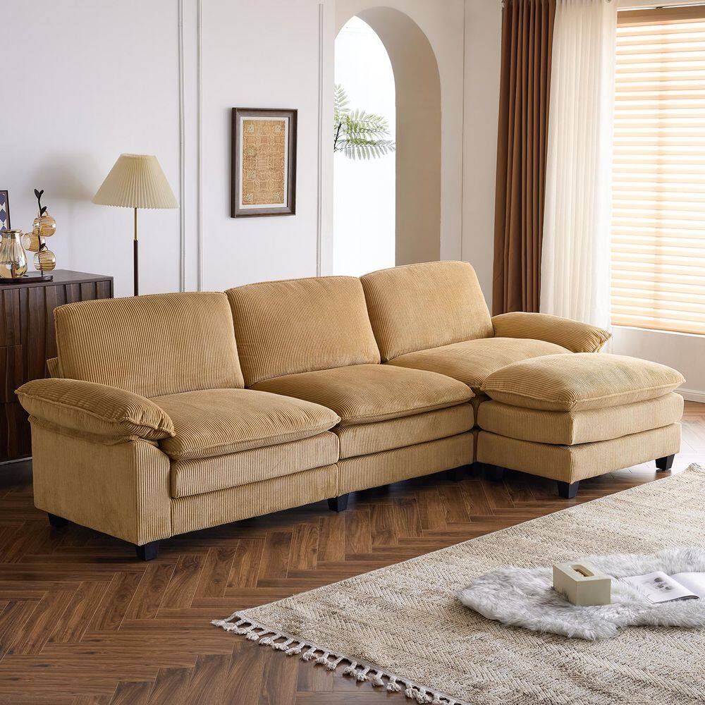 Double-Layer Cushions Collection 120 in. Wide Pillow Top Arm Corduroy L-sh